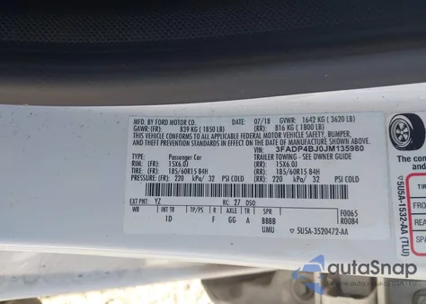 2018 Ford Fiesta Se z USA, uszkodzony, nr VIN 3FADP4BJ0JM135980